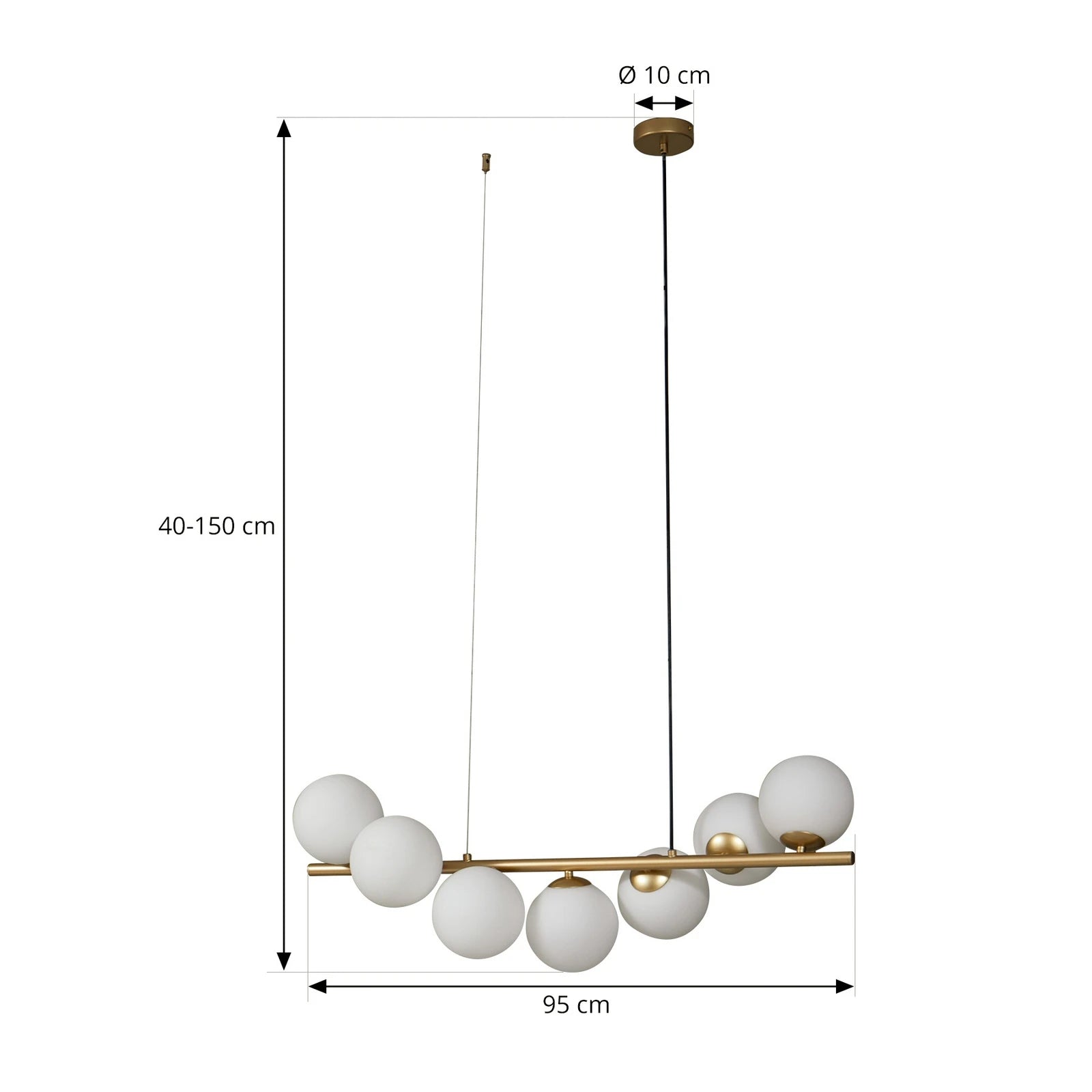 Lucande Hängeleuchte Isandro, 95 cm, gold, weiß, 7-flg