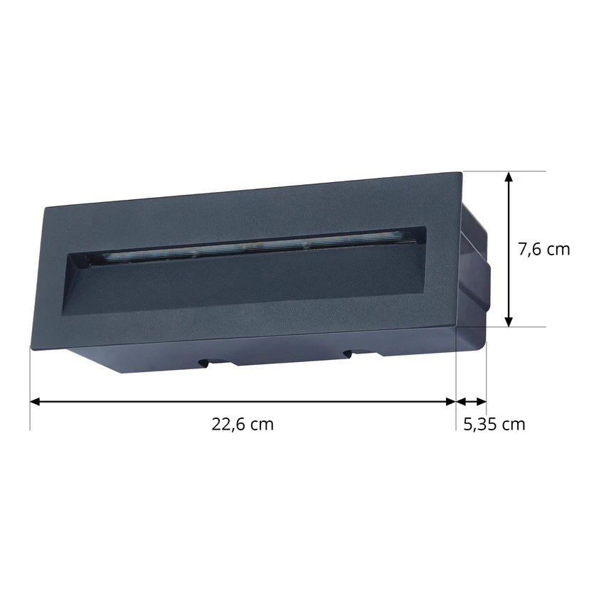 Lucande LED-Wandeinbauleuchte Loya, 23 x 8 cm, grau, IP54