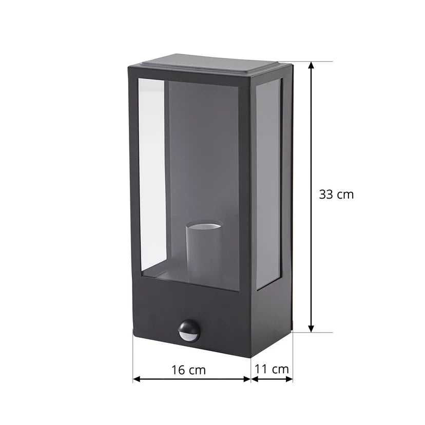 Lindby Außenwandleuchte Ilana, schwarz, Sensor, IP44, E27