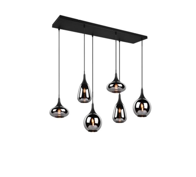 Hängeleuchte Lumina, 6-flammig, schwarz/chrom, Glas